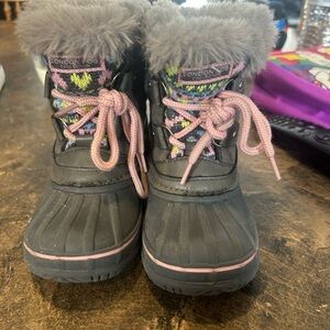 London Fog Children's Black Boots with Pink Details